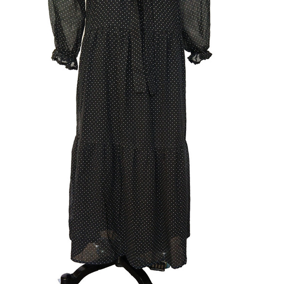 VTG 70s Prairie Maxi Dress Size S Black Polka Dot Embroidered Gunne Sax Style - Picture 7 of 10